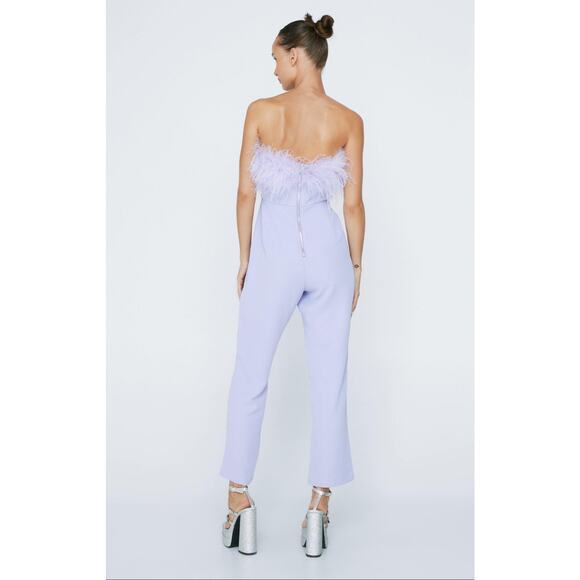 NWT Nasty Gal Feather Strapless Jumpsuit Lavender - Picture 2 of 12